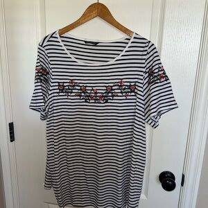 BloomChic Black & White Striped Top with Floral Detail